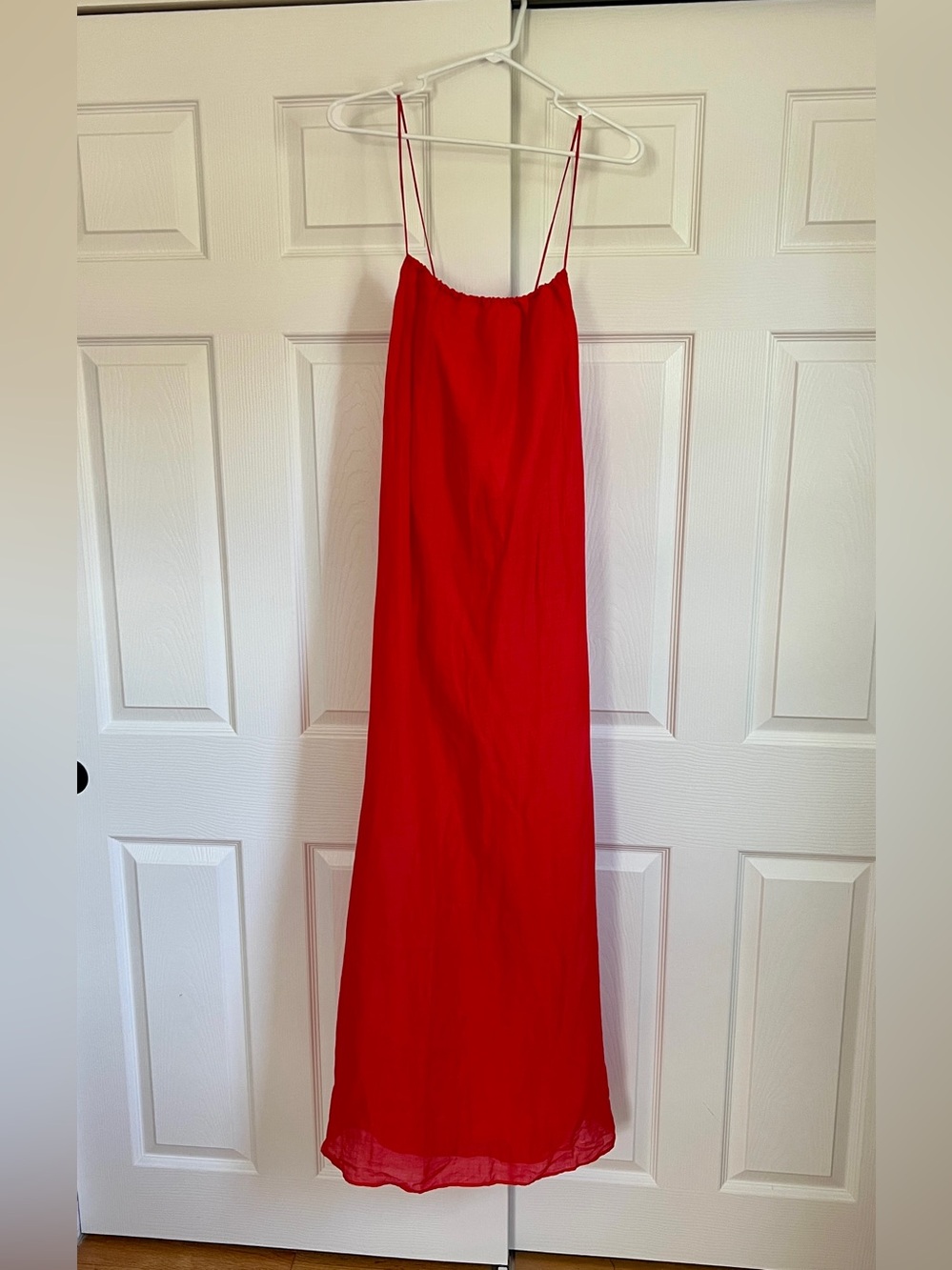 Red Slip Maxi Dress with Spaghetti Straps